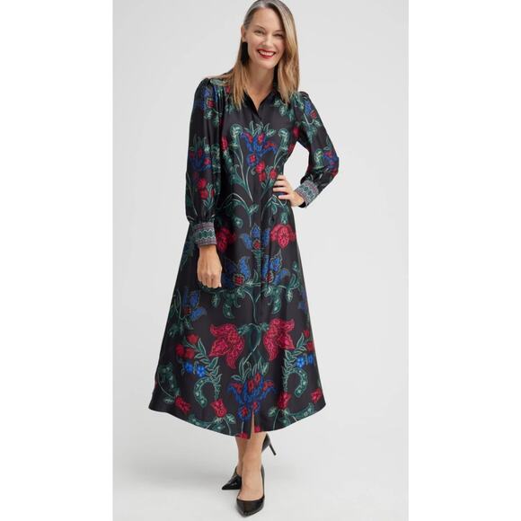 Chico’s Plus Satin‎ Scroll Print Button Front Shirt Dress Pockets Size 18 - Picture 1 of 11